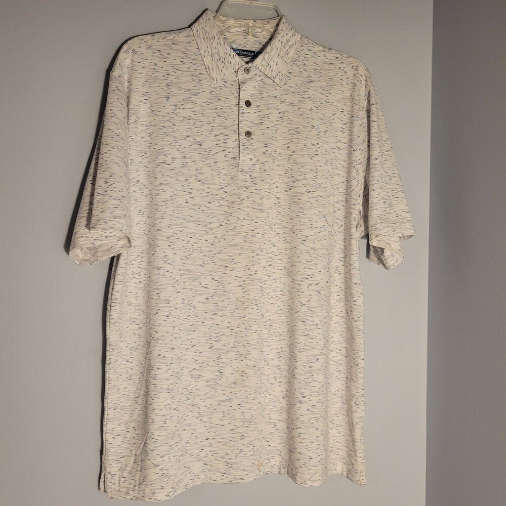 Roundtree & Yorke Performance Polo  White Blue and Gray Heathered Mens Size M